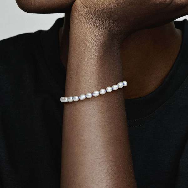 Freshwater Cultured Pearl Blue Cord Chain Bracelet 