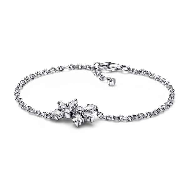 Herbarium cluster sterling silver bracelet with clear cubic zirconia 