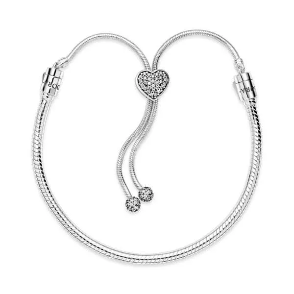 Pandora Moments Белегзија со Силиконски Подесувач во Форма на Срце со Циркони 