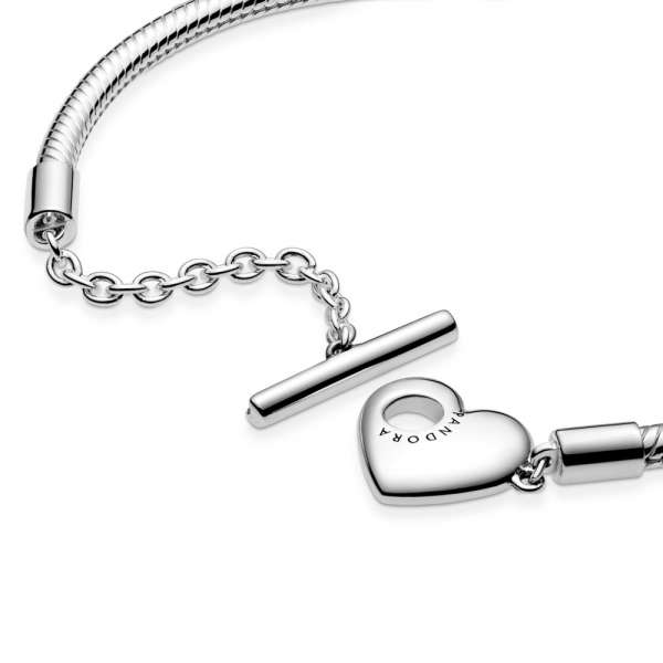 Pandora Moments Heart T-Bar Snake Chain Bracelet 