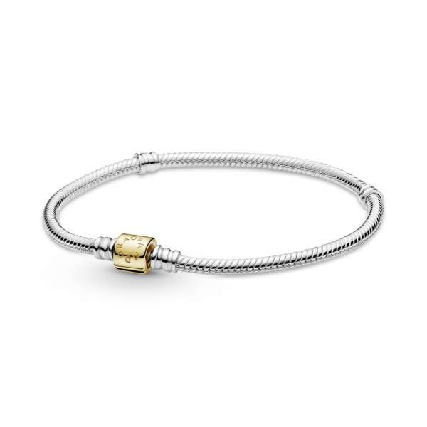 Pandora Moments Two-tone Barrel Clasp Snake Chain Bracelet 