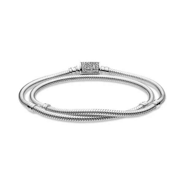 Pandora Moments Double Wrap Barrel Clasp Snake Chain Bracelet 