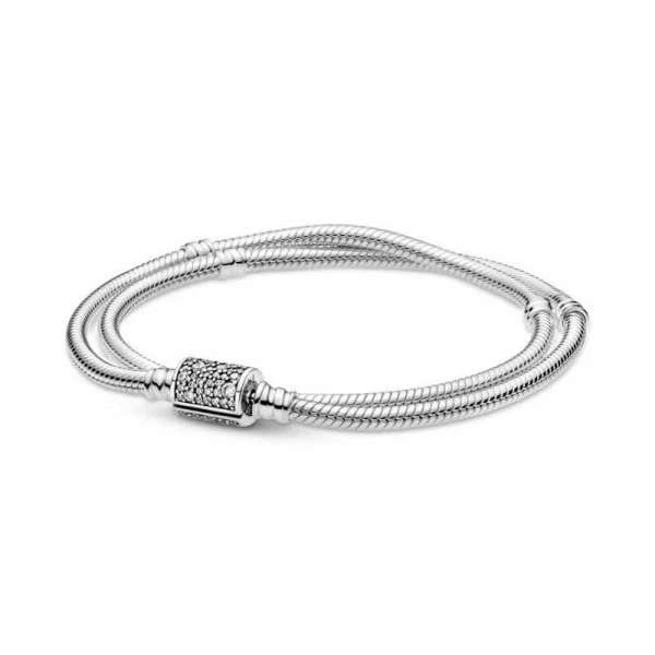 Pandora Moments Double Wrap Barrel Clasp Snake Chain Bracelet 