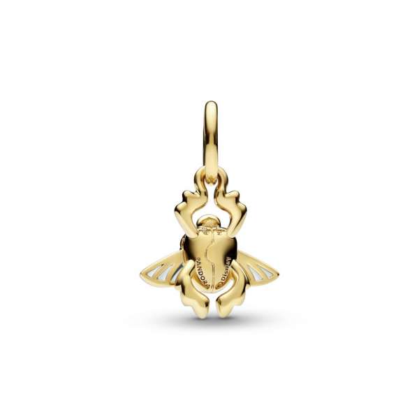 Disney Aladdin beetle 14k gold-plated dangle with clear cubic zirconia and transparent aquatic blue enamel 