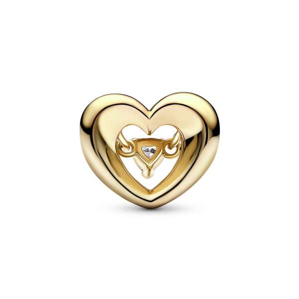 Open heart 14k gold-plated charm with clear cubic zirconia 