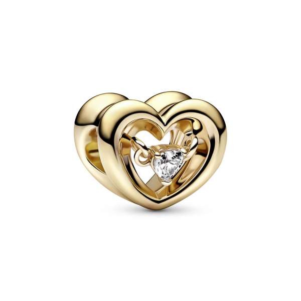 Open heart 14k gold-plated charm with clear cubic zirconia 