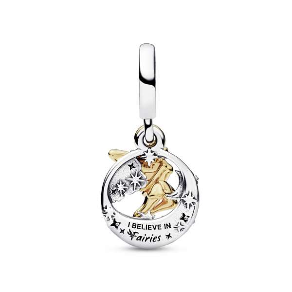 Disney Tinkerbell sterling silver and 14k gold-plated dangle with clear cubic zirconia 