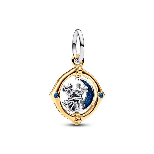 Disney Mickey Mouse & Minnie Mouse Two-tone Spinning Moon Dangle Charm 