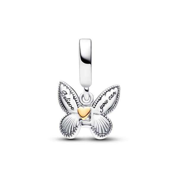 Сребрена приврзок пеперутка со крилја во 14k розе позлата и   0,009 ct GHI SI1+ дијамант од  лабораторија 