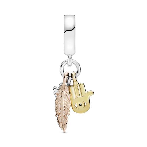 Hamsa, All-seeing Eye & Feather Spirituality Dangle Charm 