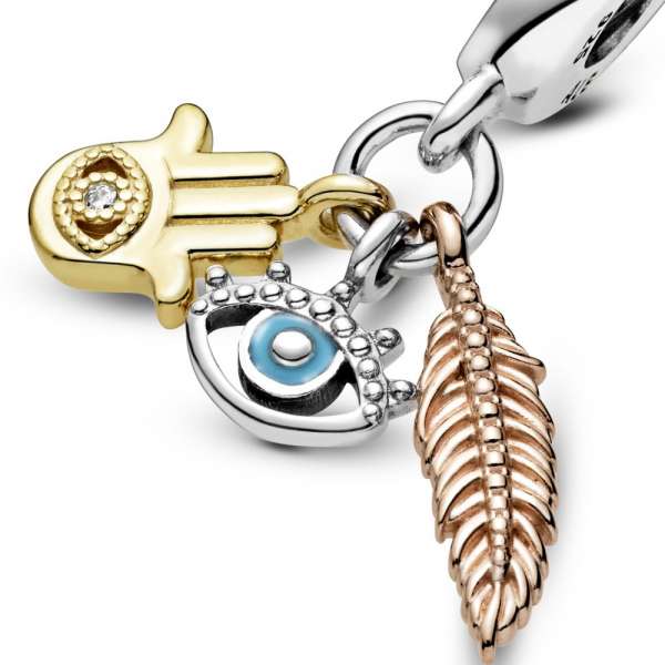 Hamsa, All-seeing Eye & Feather Spirituality Dangle Charm 