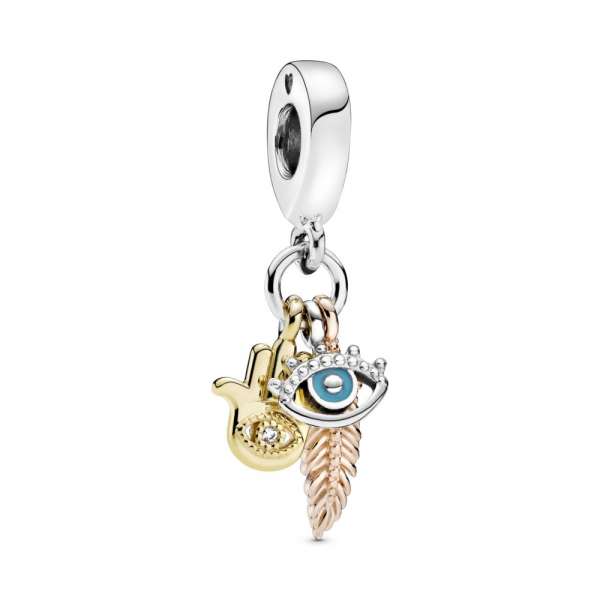 Hamsa, All-seeing Eye & Feather Spirituality Dangle Charm 