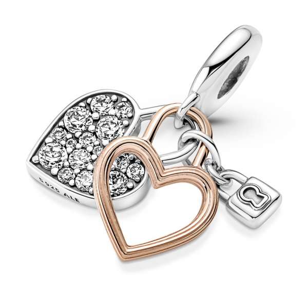 Heart Padlock Double Dangle Charm 