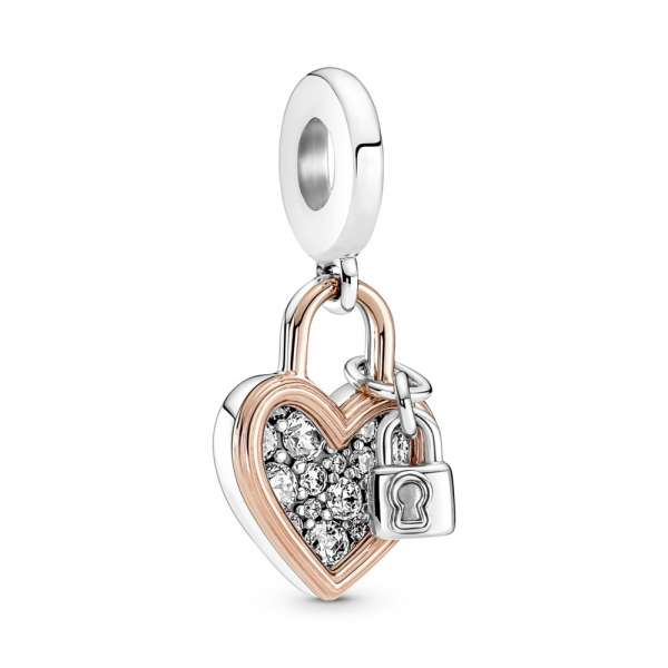 Heart Padlock Double Dangle Charm 