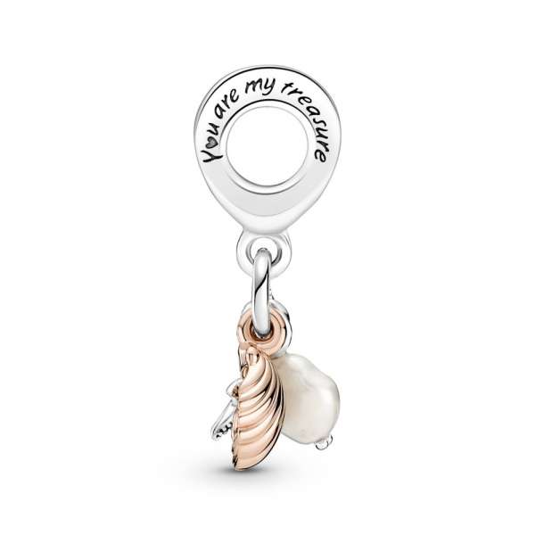 Freshwater Cultured Pearl, Starfish & Shell Triple Dangle Charm 