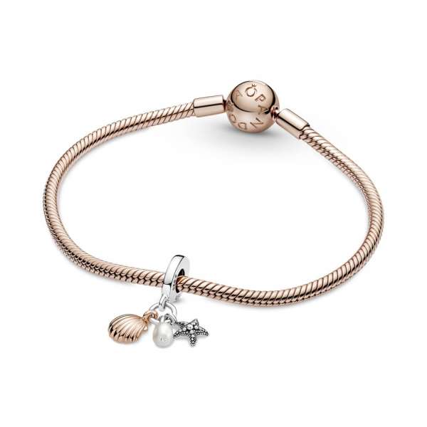 Freshwater Cultured Pearl, Starfish & Shell Triple Dangle Charm 