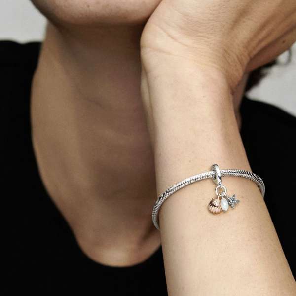 Freshwater Cultured Pearl, Starfish & Shell Triple Dangle Charm 
