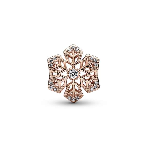 Snowflake 14k rose gold-plated charm with clear cubic zirconia 