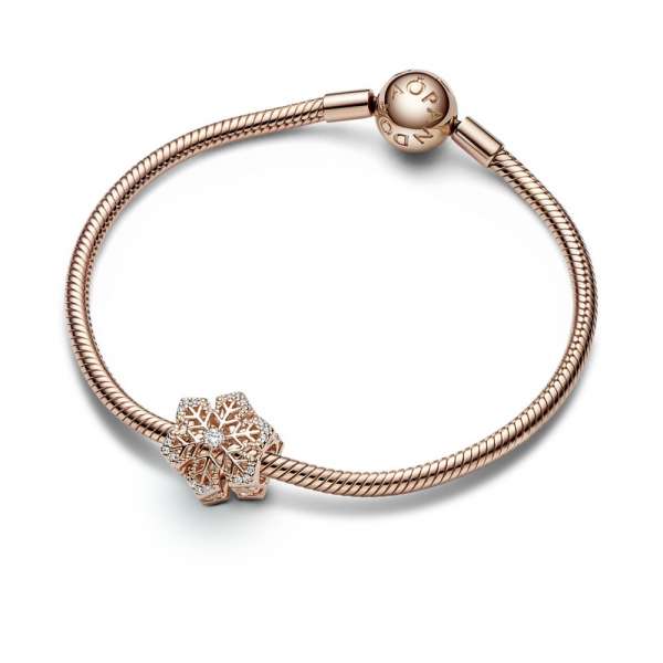 Snowflake 14k rose gold-plated charm with clear cubic zirconia 