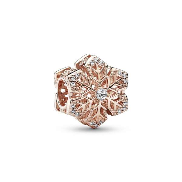 Snowflake 14k rose gold-plated charm with clear cubic zirconia 