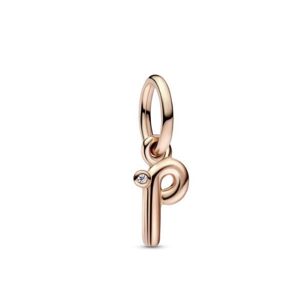 Letter p 14k rose gold-plated dangle with clear cubic zirconia 