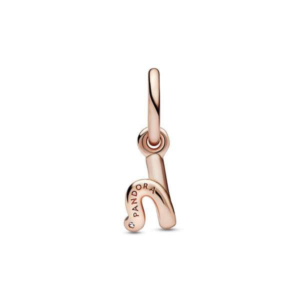 Letter h 14k rose gold-plated dangle with clear cubic zirconia 