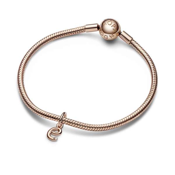 Letter e 14k rose gold-plated dangle with clear cubic zirconia 