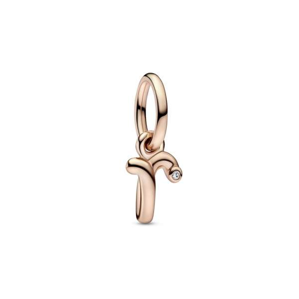 Letter r 14k rose gold-plated dangle with clear cubic zirconia 