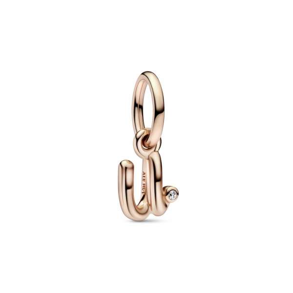 Letter u 14k rose gold-plated dangle with clear cubic zirconia 