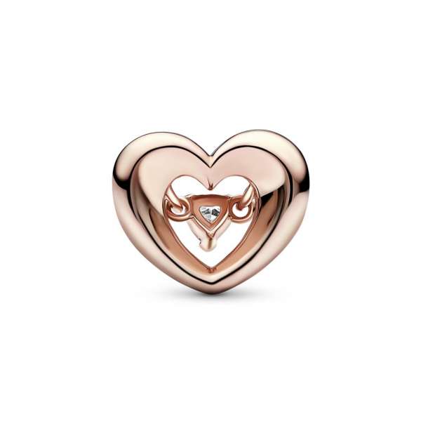 Open heart 14k rose gold-plated charm with clear cubic zirconia 