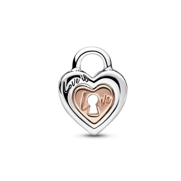 Heart padlock sterling silver and 14k rose gold-plated splitable charm 