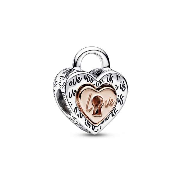 Heart padlock sterling silver and 14k rose gold-plated splitable charm 