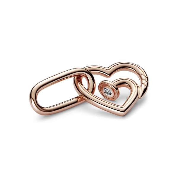 Nail heart 14k rose gold-plated link with clear cubic zirconia 