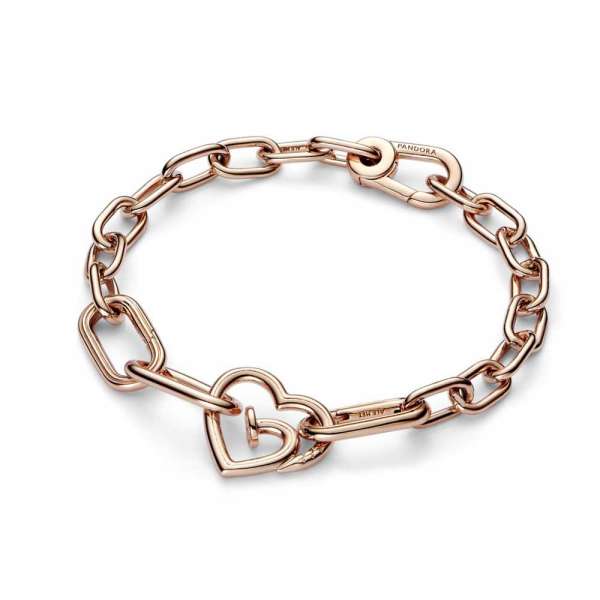 Nail heart 14k rose gold-plated link with clear cubic zirconia 