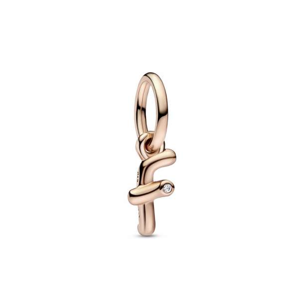 Letter f 14k rose gold-plated dangle with clear cubic zirconia 