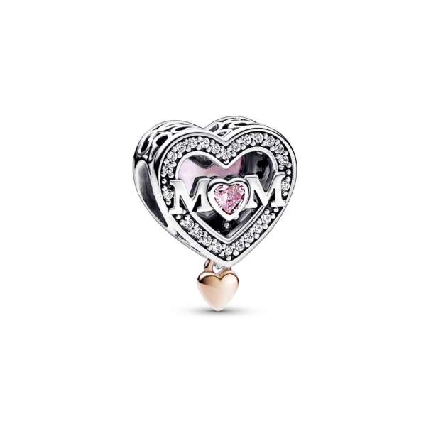 Two-tone Openwork Mum & Heart Charm 