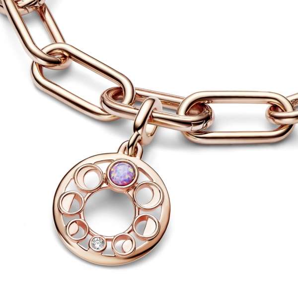 Moon phases 14k rose gold-plated medallion with clear cubic zirconia and pink lab-created opal 