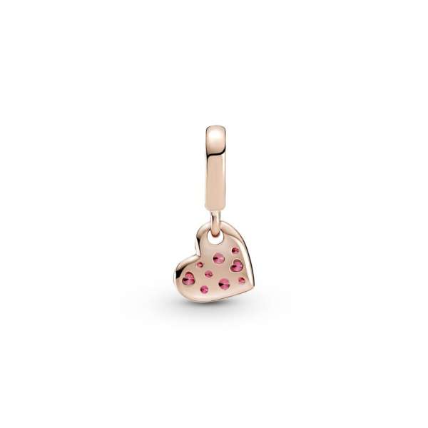 Red Pavé Tilted Heart Dangle Charm 