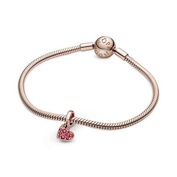 Red Pavé Tilted Heart Dangle Charm 