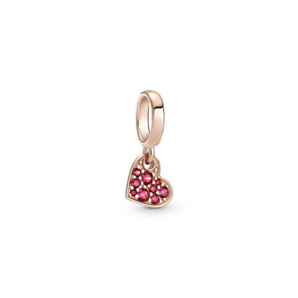 Red Pavé Tilted Heart Dangle Charm 