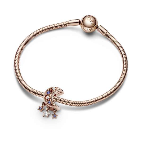 Moon 14k rose gold-plated charm with stellar blue crystal and clear cubic zirconia 