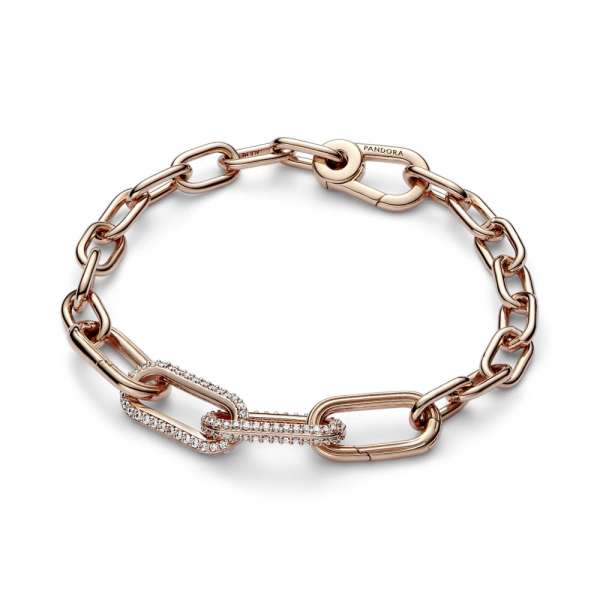 14k Rose gold-plated link with clear cubic zirconia 