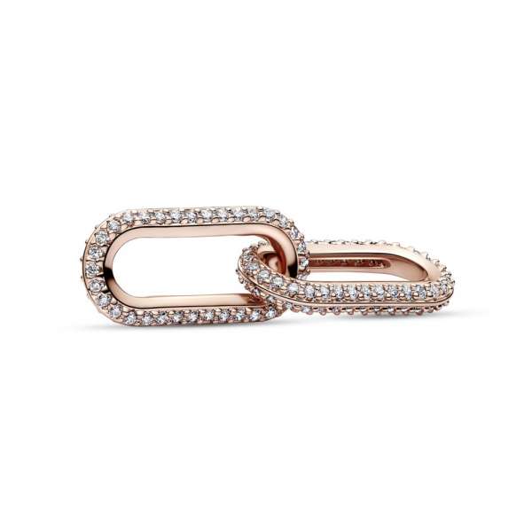 14k Rose gold-plated link with clear cubic zirconia 