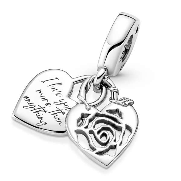 Rose Heart Padlock Dangle Charm 