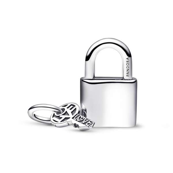 Padlock and key sterling silver dangle with salsa red crystal 