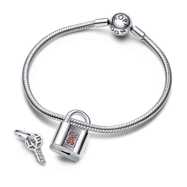 Padlock and key sterling silver dangle with salsa red crystal 