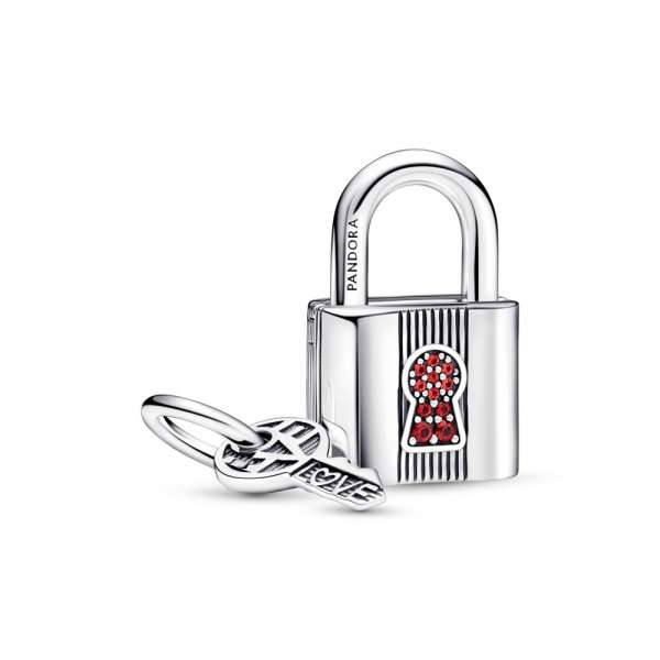 Padlock and key sterling silver dangle with salsa red crystal 