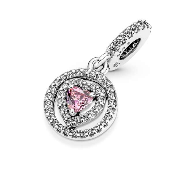 Sparkling Double Halo Heart Dangle Charm 