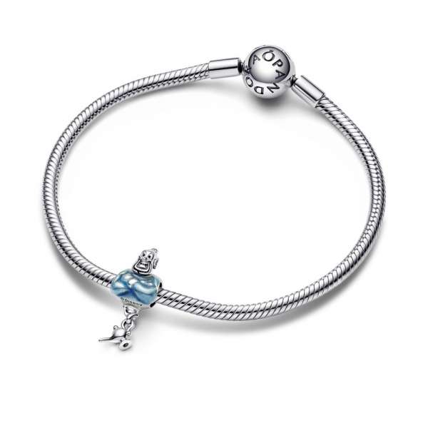 Disney Aladdin Genie sterling silver charm with black, glittery blue and transparent enamel 