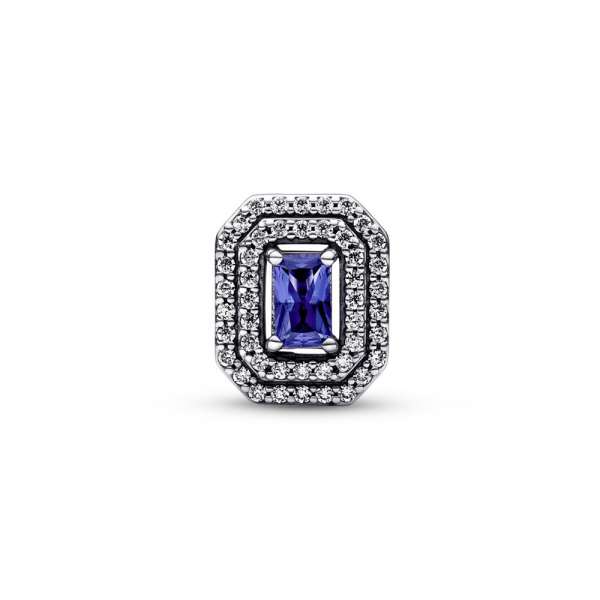 Sterling silver charm with princess blue crystal and clear cubic zirconia 